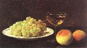 Otto Scholderer Stilleben mit Trauben auf einer Porzellanschale, zwei Pfirsichen und gefulltem Sherryglas oil painting reproduction